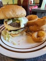 Mac Attack Burger and Onion Rings
